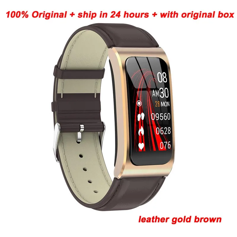 Leather strap gold Greentiger AK12, умный браслет для мужчин и женщин, IP68, водонепроницаемый, для измерения артериального давления, для мужчин, стройный, для контроля за циклом, фитнес-трекер, умный Браслет - Цвет: Leather strap gold