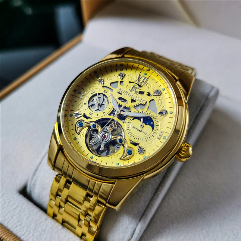 

Часы наручные мужские механические, полностью стальные, полые, 2021