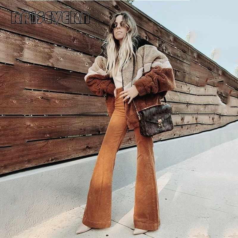 Женские винтажные расклешенные широкие брюки Новые Стрейчевые штаны в