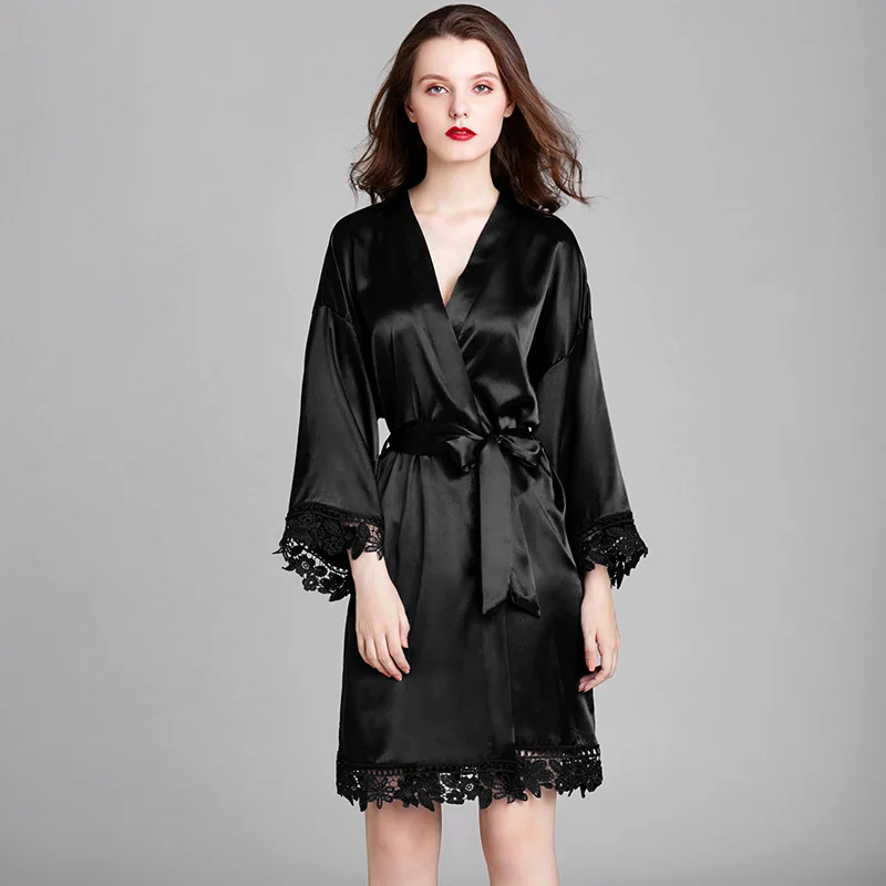 

Ladies pajamas Casual and comfortable Tracksuit Loose Long sleeve Can be worn outside Bathrobe Summer thin V-Neck Solid Full