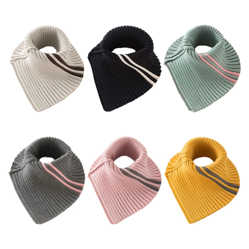 

Winter Turtleneck False Fake Collar Ribbed Knitted Striped Detachable Triangle Scarf Wrap Windproof Stretchy Neck Warmer