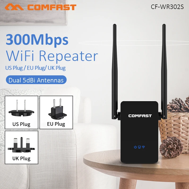 Comfast 300Mbps Wireless Wifi extender Repeater/Router 2.4Ghz 2*5dbi Wi fi Antenna long Range Signal Amplifier UK EU US AU | Компьютеры и