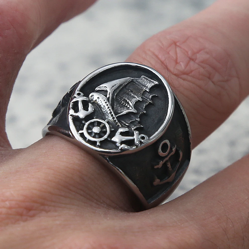 

Vintage Pirate Sailing Men Anchor Viking Rings Stainless Steel Anchor Compass Ring For Men Gothic Viking Accessories Jewelry