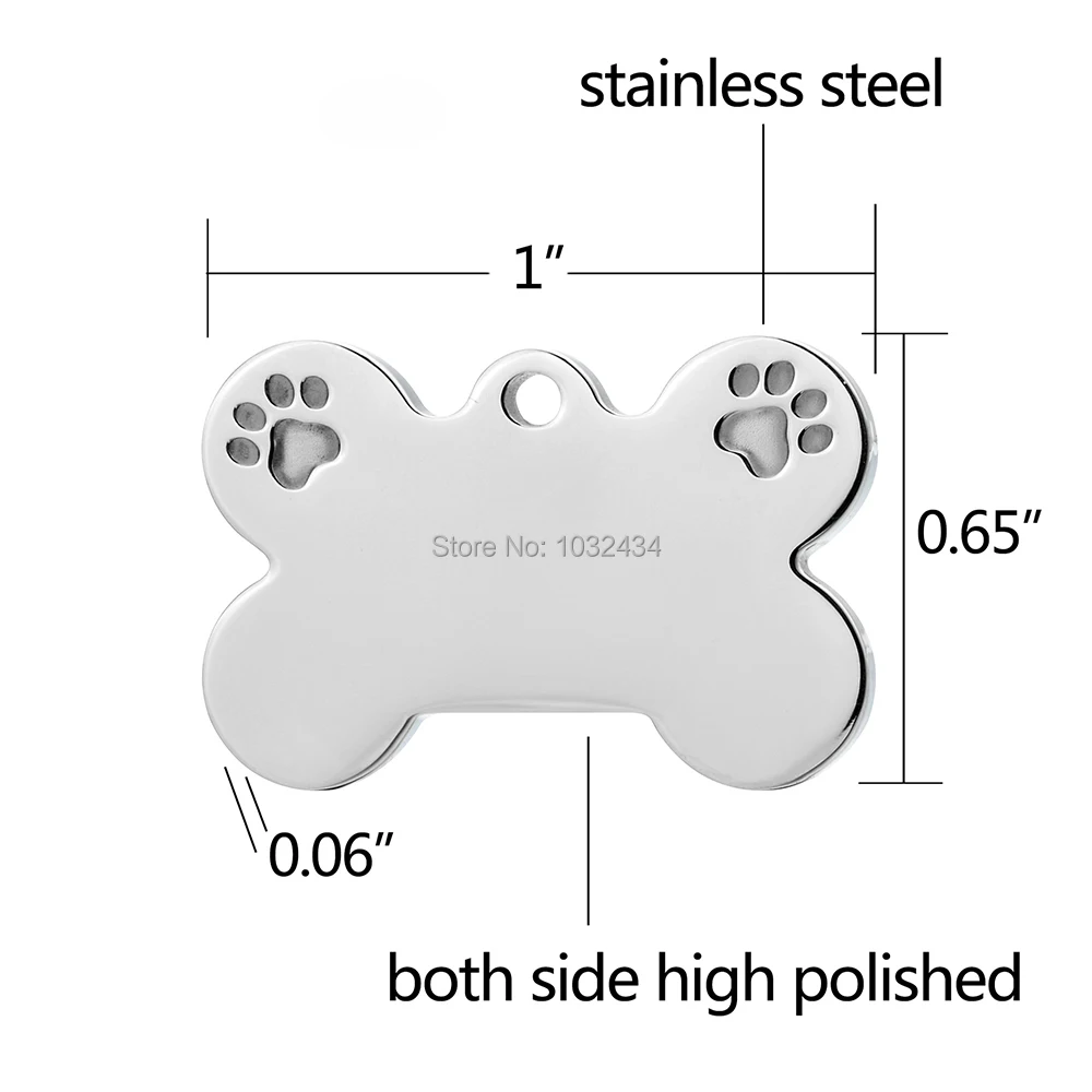 

100pcs/lot Wholesale Stainless Steel Dog Tag Pet Tags Dog Accessories Bone Paw Name Plate Collar Pendant