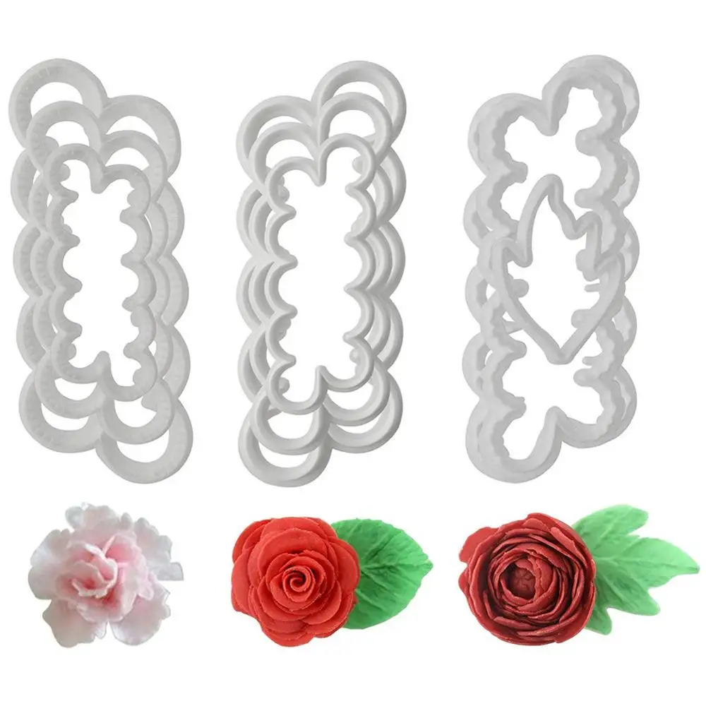 

9pcs/pack 3D Petal Cake Cutter Flower Fondant Icing Tool Molding Roses Carnations Peony Shape Decorating Mould DIY Baking