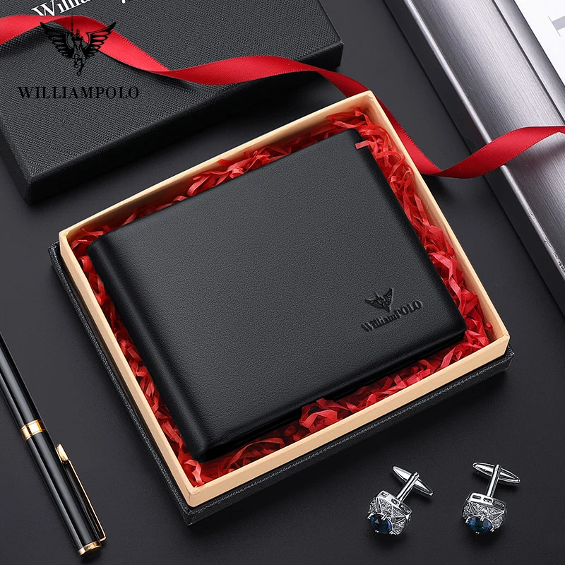 

WILLIAMPOLO Luxury Brand Man Wallet Genuine Leather Wallets Casual Credit Card Purse Short Walet For Men