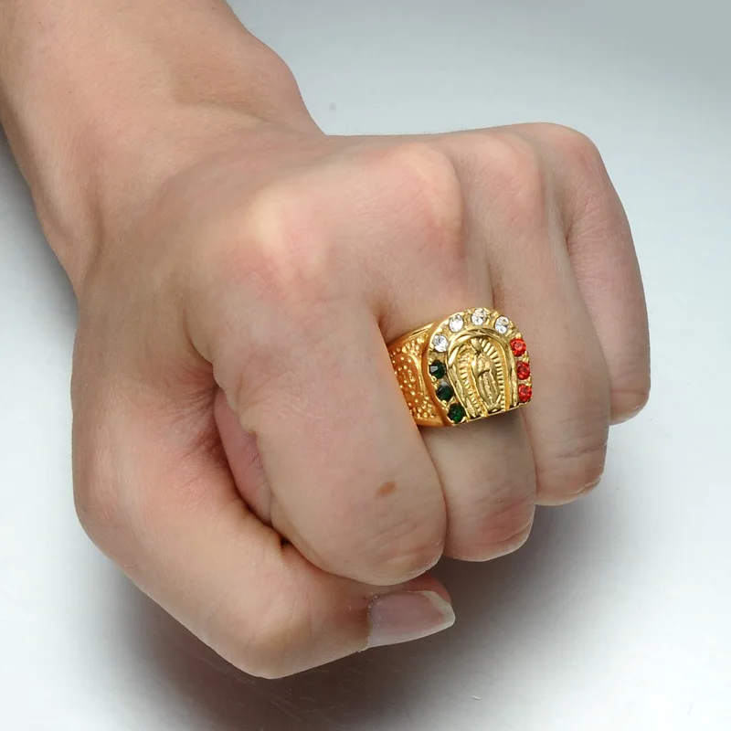 Женское и мужское кольцо с разноцветным цирконием Virgin Mary Titanium ювелирные изделия