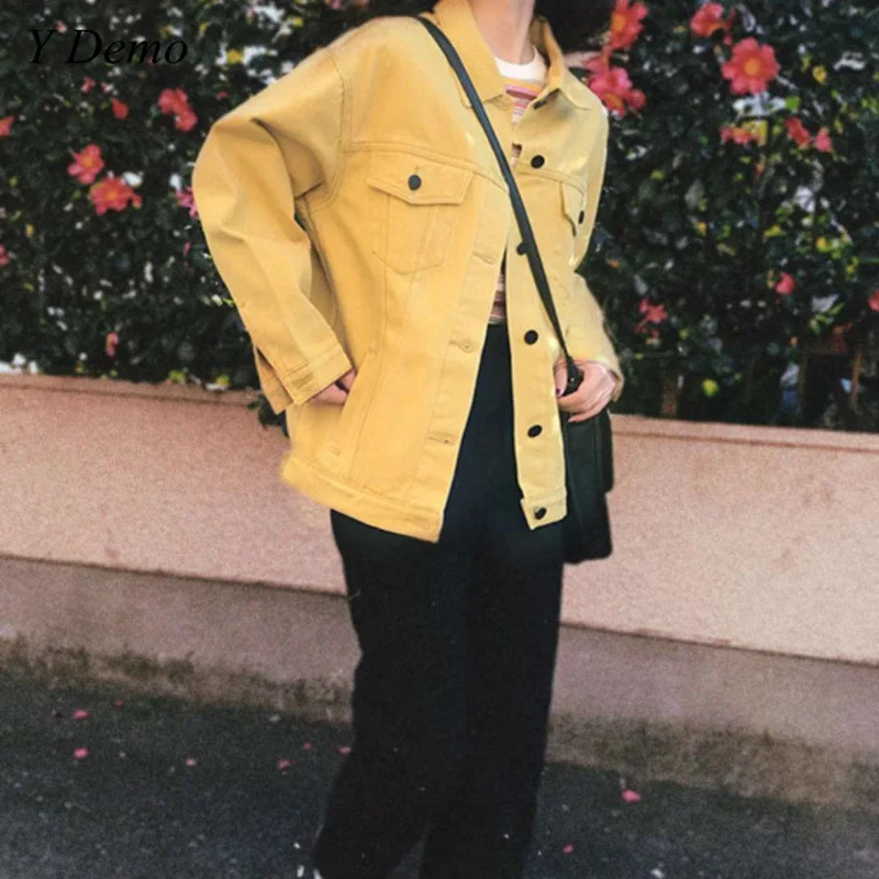 Однотонная однобортная женская мягкая джинсовая куртка осенняя верхняя одежда с