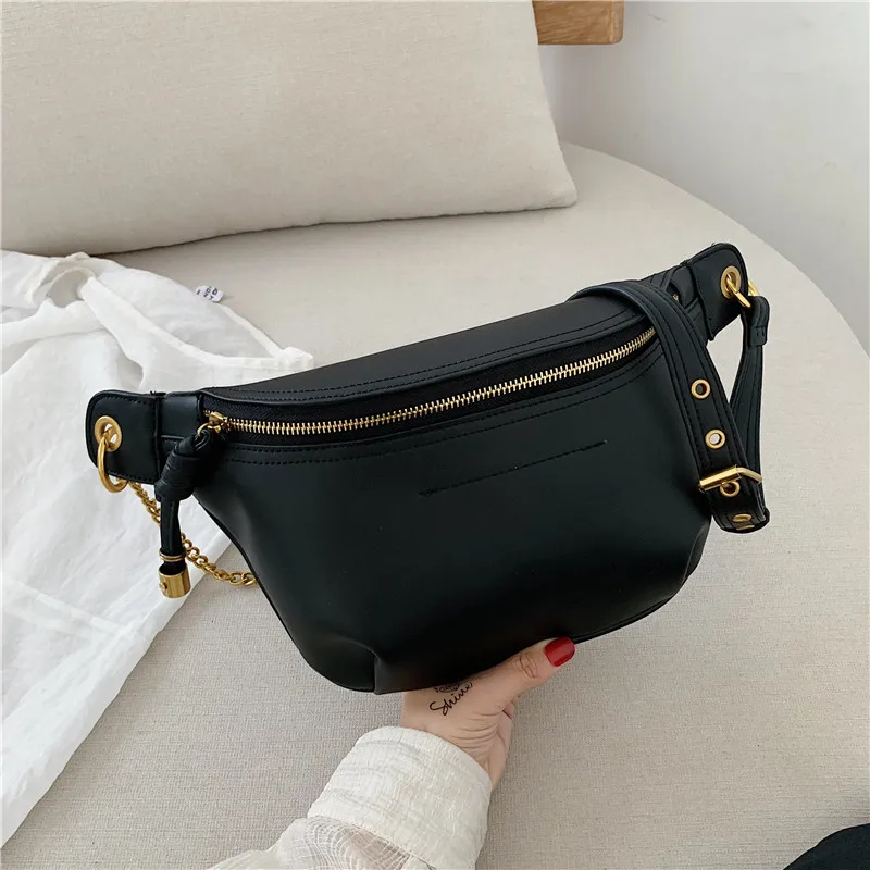 Burminsa Summer Chain Soft Chest Bags For Girls Candy Color Women Sling Waist Pack Phone Crossbody Bags Yellow White Green - Цвет: Black