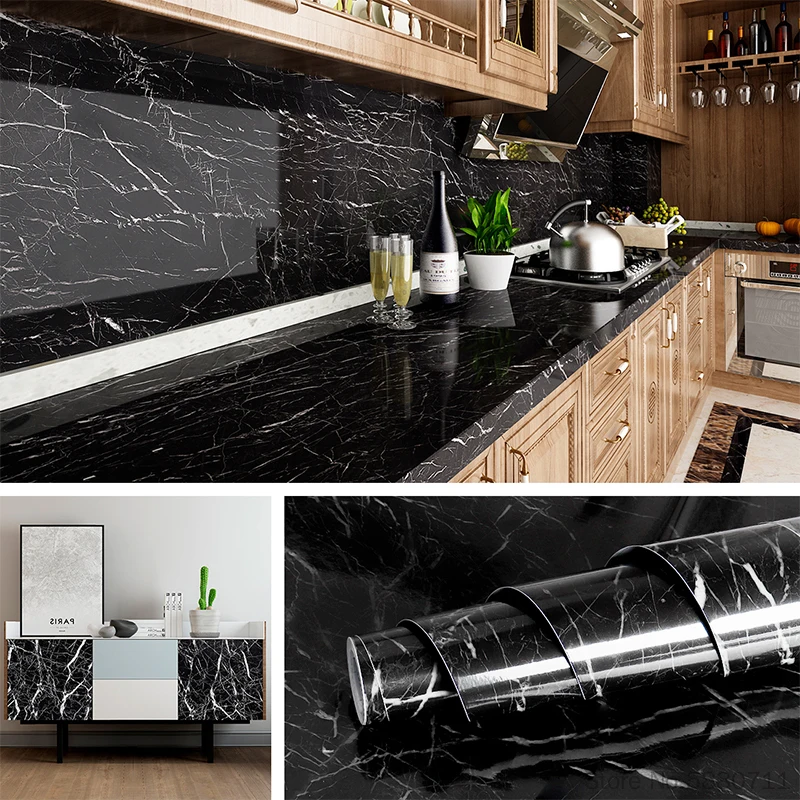 

Black Marble Waterproof Oil-proof Self Adhesive Vinyl Wallpaper Wall Stickers Bedroom Bathroom Kitchen Cabinet Furniture Recap