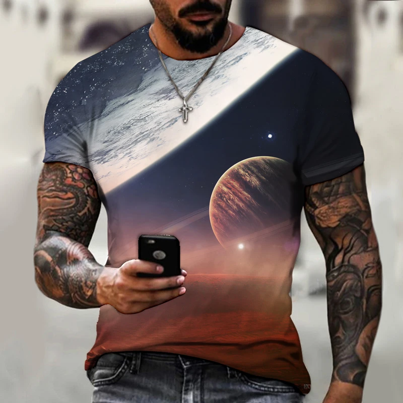 

New super large casual street men's 3D printing T-shirt cool fantasy starry sky pattern top hip-hop novelty popular round neck T