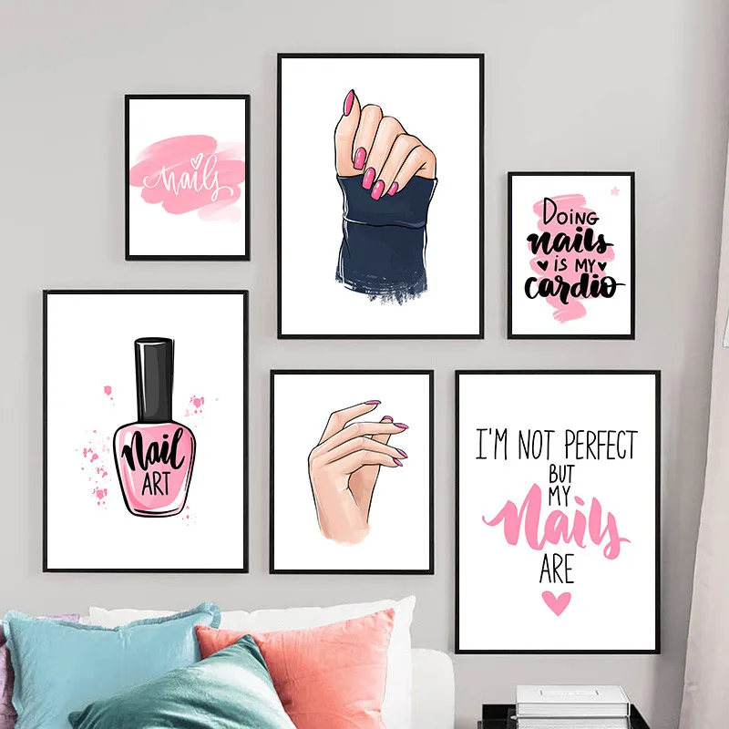 

Fashion Makeup Wall Art Canvas Painting Poster Nail Polish Fingers Prints Wall Picture For Living Room Modern Home Decor YX209