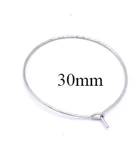 30mm 50 шт./лот, 316L, проволока из нержавеющей стали, серьги-кольца, серебряный тон, круглые 20 мм, 25 мм, 30 мм, пустые круглые серьги-кольца для рукоделия, ювелирные изделия - Окраска металла: 30mm
