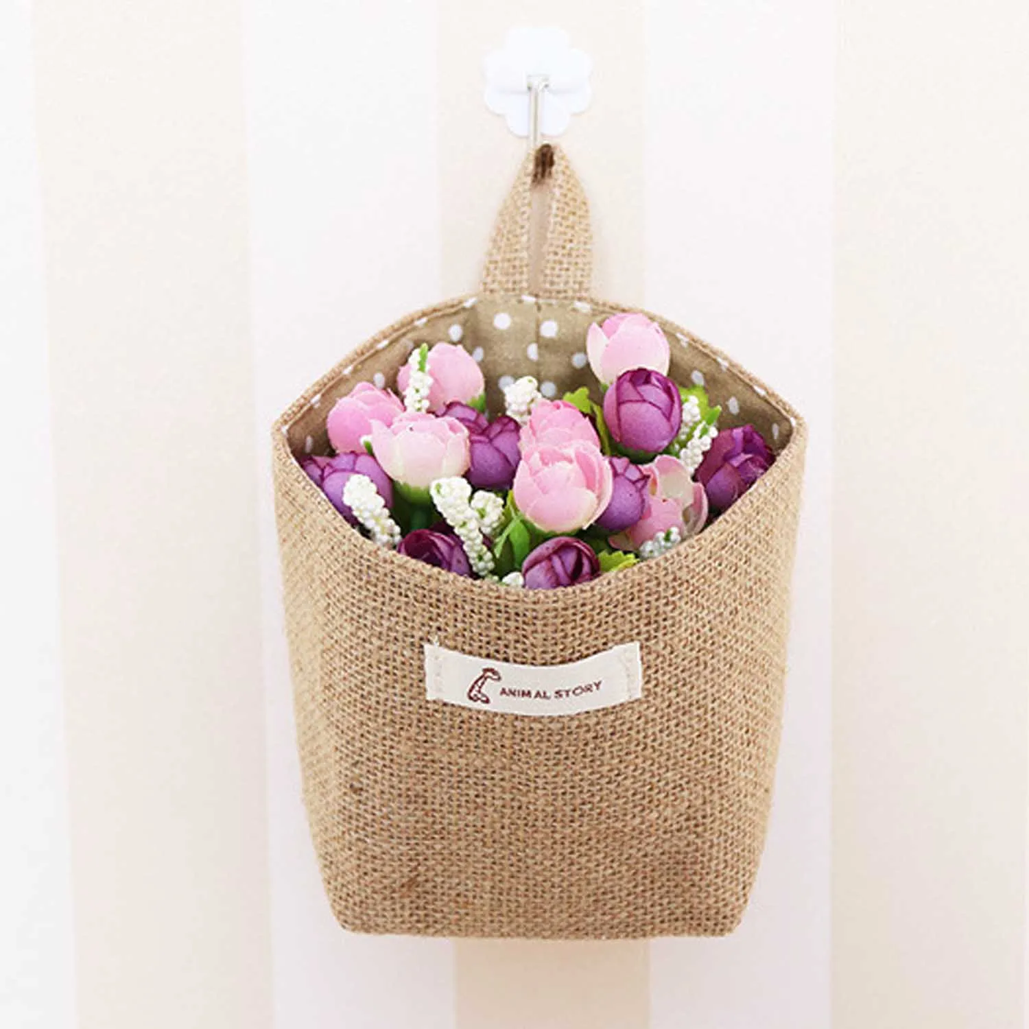 Настенная подвесная хлопковая льняная мини сумка для хранения корзина