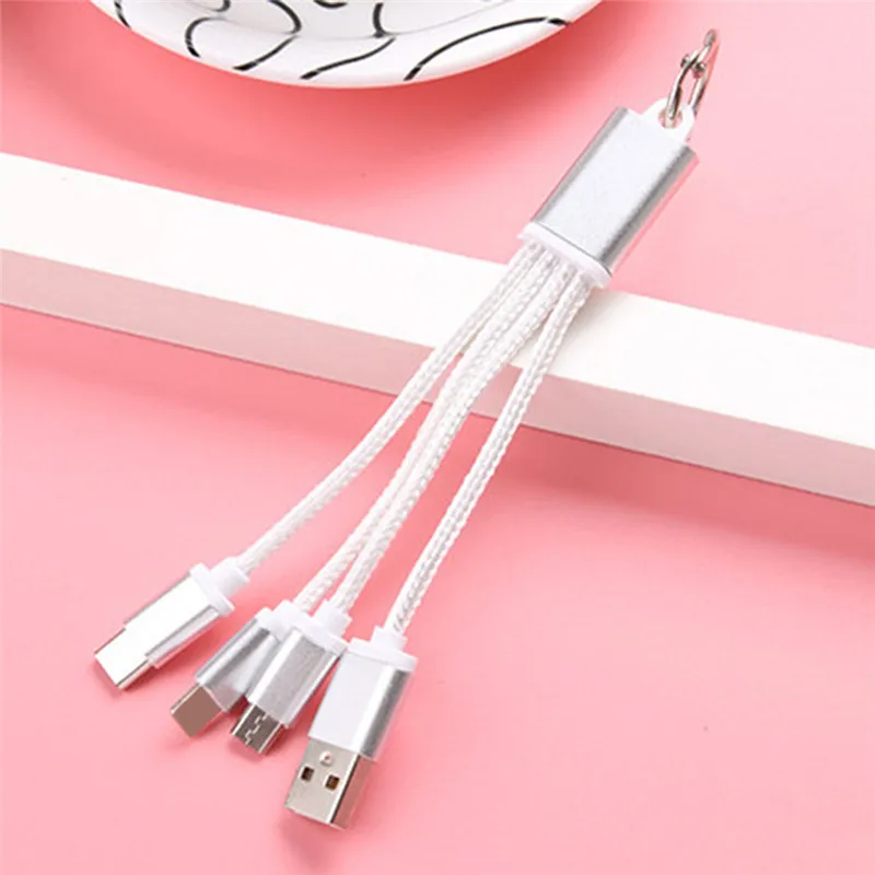 

1Pc USB Cable Metal keyring Micro USB Data Cord Charger Car key chain cable 13.5cm For iPhone fo Android