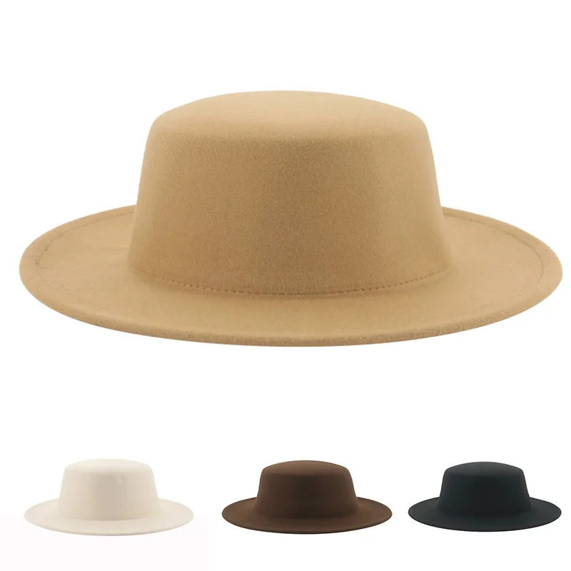 

Fedoras Hats for Women Winter Hat Felted Accessories Women's Hat Solid Flat Top Formal Men Caps Wedding Decorate Chapeau Femme