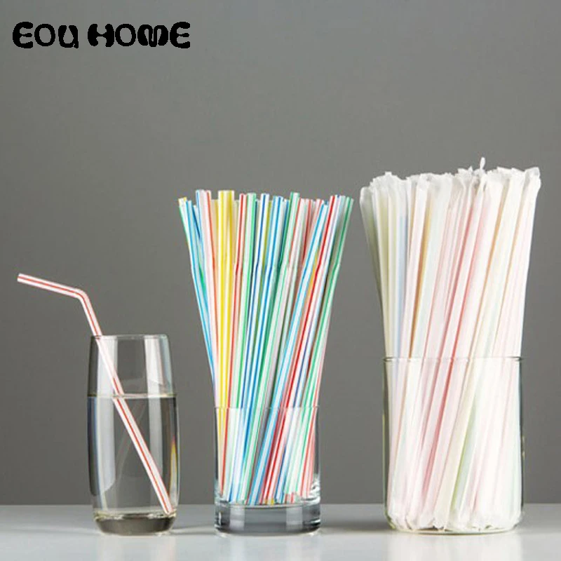 100 шт. прозрачные черные длинные гибкие питьевые одноразовые соломинки для