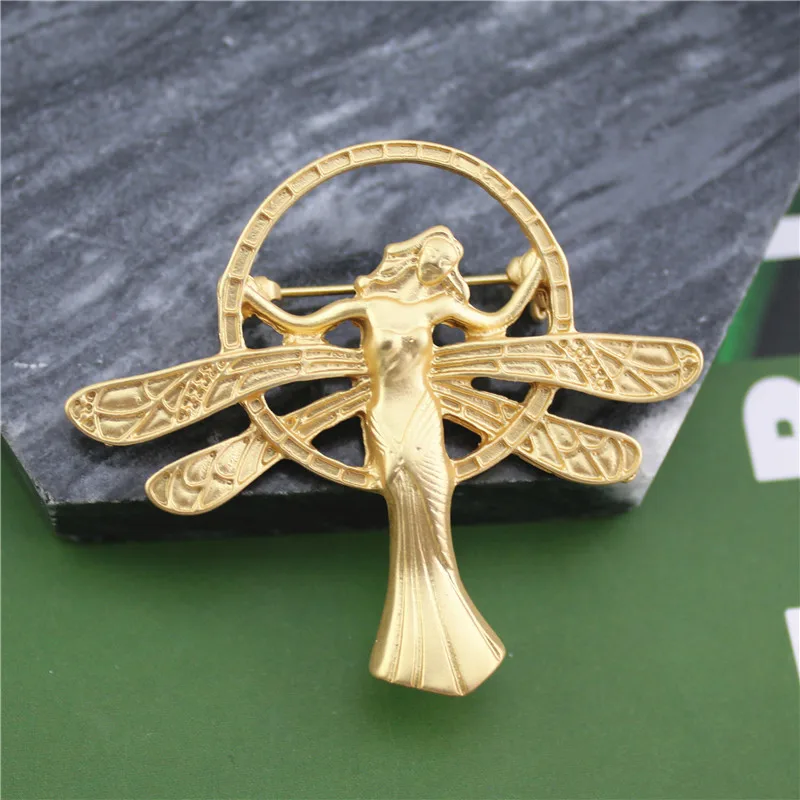 Vintage baroque style brooch ins trend personality creative angel wings matte gold clothes pin | Украшения и аксессуары