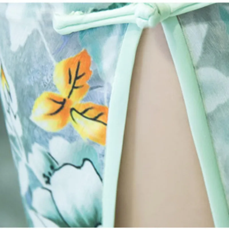 Sheng Coco 4XL Элегантные платья Qipao с семи рукавами вечернее газовое платье красивое зеленое платье Чонсам женское китайское платье Vintge костюм