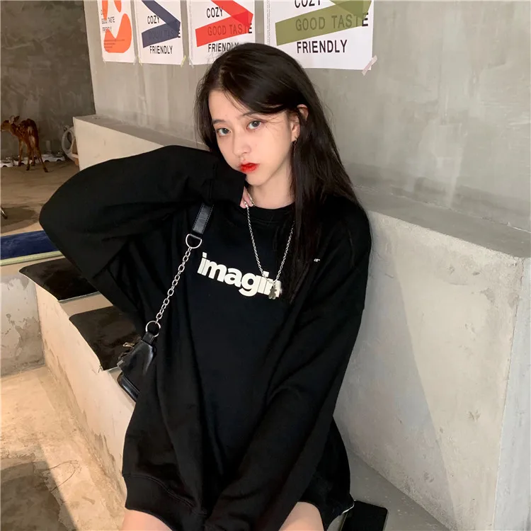 

3217 new loose and lazy fashion round neck pullover letter printing long-sleeved Sweatshirts