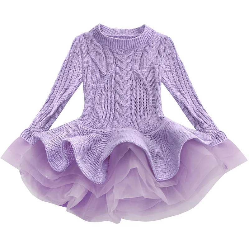 

Girls Sweater Dress Autumn Winter Tutu Princess Dress For Girls Long Sleeve Thermal Pullover Knitted Sweater Kids Clothes