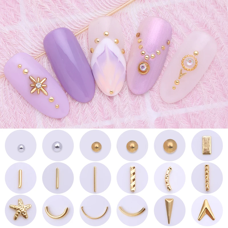 1 Bag Silver Gold Metal 3D Nail Rivets Rhinestones Flat Bottom Multi Size Nails Accessories Studs DIY Art Decorations | Красота и