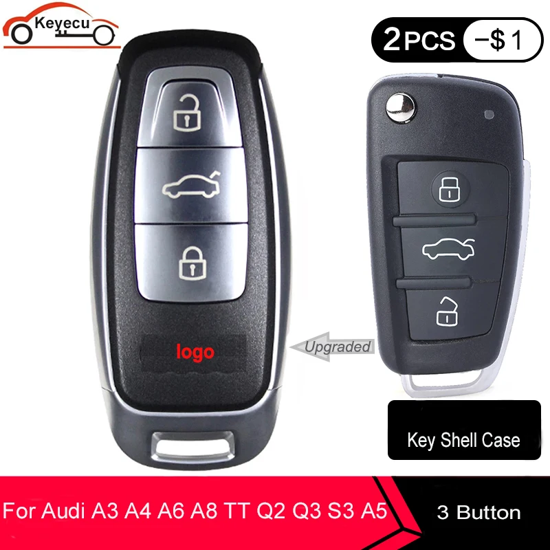 Модифицированный чехол KEYECU для дистанционного ключа смарт с 3 кнопками Audi A3 A4 A6 A8