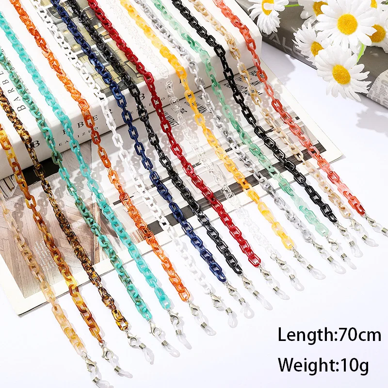 

2021 Fashion Student Color Acrylic Sunglasses Mask Holder Lanyard Retro Resin Anti-skid Glasses Chain Neck Strap for Women Gift