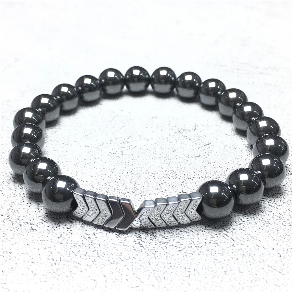 Браслеты из гематита серебристого цвета диаметром 8 мм регулируемый эластичный