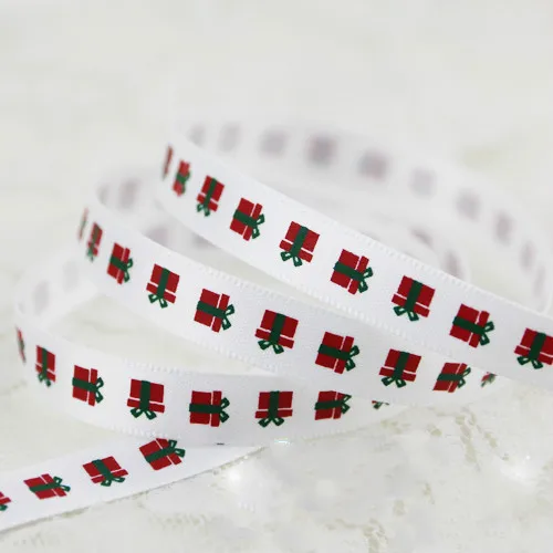 Шелковые атласные ленты 9 мм с красно-зелеными буквами (20 м/лот) для упаковки