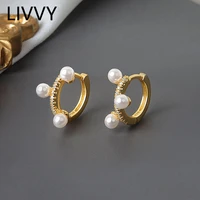 livvy silver color pearl zircon hoop earrings female simple fashion high quality exquisite elegant jewelry accessorie