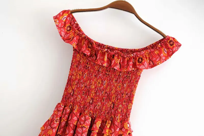 Винтажное шикарное женское платье с цветочным принтом и открытыми плечами