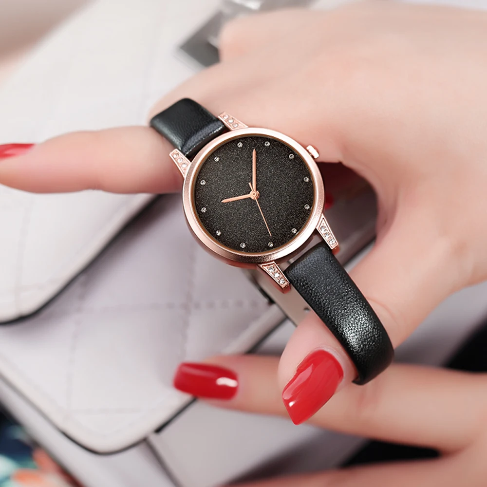 Женские наручные часы с блестками модные кварцевые синим звездным небом и