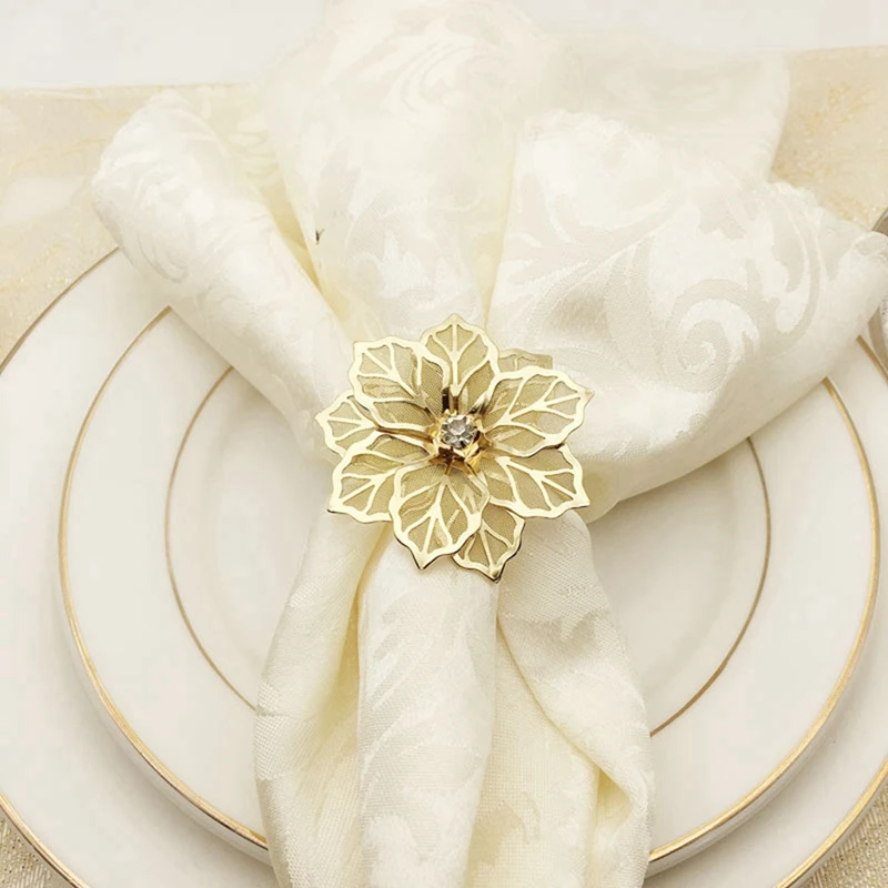 

Promotion! 10Pcs Flower Design Napkin Rings Metal Gold Napkin Buckle Napkin Ring Holder & 6Pcs Christmas Wreath Napkin Rings
