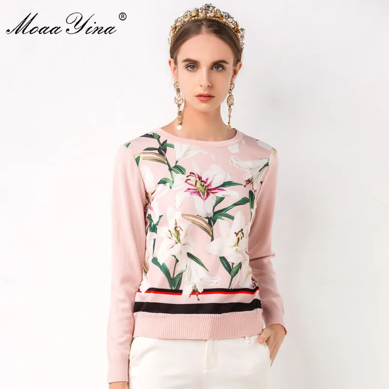 MoaaYina модные Демисезонный Для женщин с длинным рукавом цветочным принтом