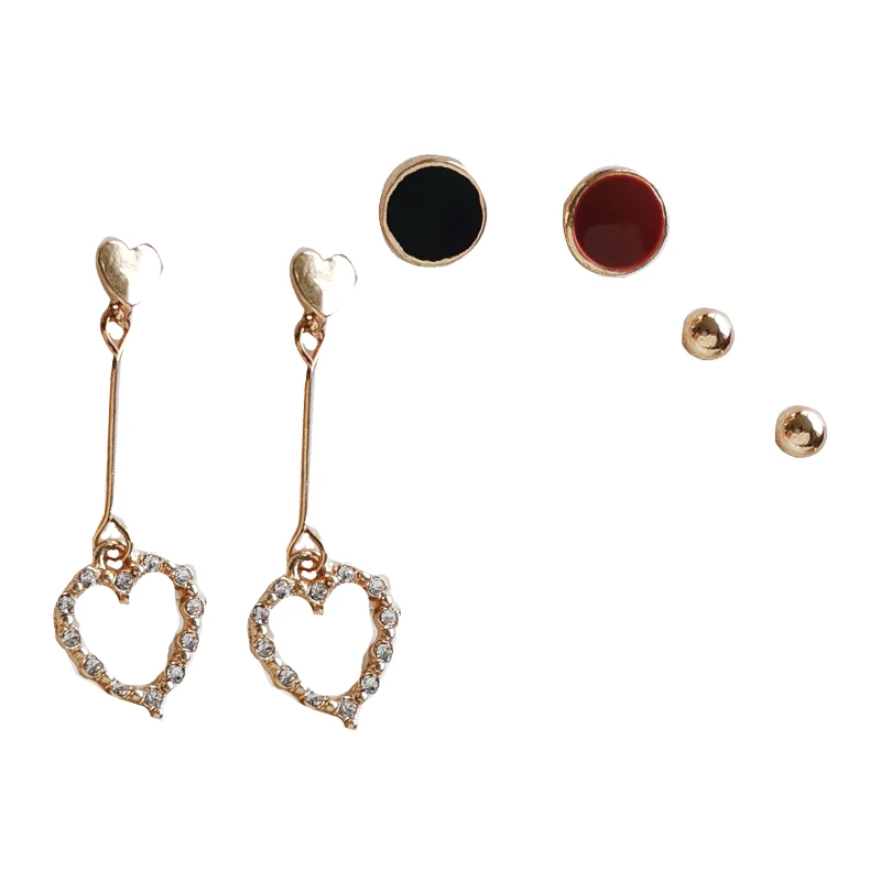 

Trendy Jewelry 3 Pairs Per Set Earrings Hot Selling Metal Round Post High Quality Crystal Sweet Heart Drop Earrings For Girl