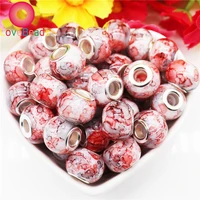 10pcs color flower ripple round loose 5mm large hole glass beads fit pandora bracelet bangle chain spacer beads jewelry craft