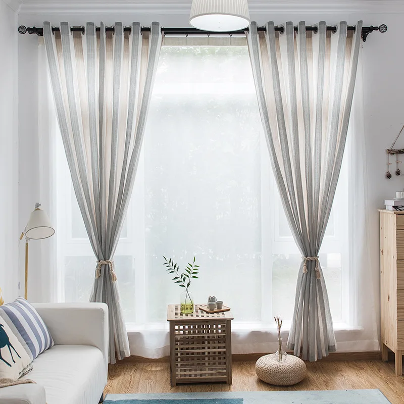

Modern Minimalist Curtains for Living Room Bedroom Hotel Summer Shading Stripes Yarn Vertical Screens