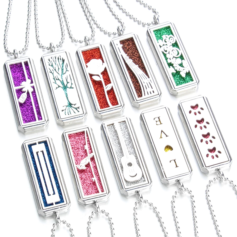 Оптовая продажа серебряный цвет квадратное ожерелье для ароматерапии открытый