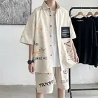 Костюм Privathinker Мужской прямой, мешковатая рубашка с коротким рукавом, Свободный Повседневный костюм в Корейском стиле, хип-хоп, шорты, большие размеры, лето 2021