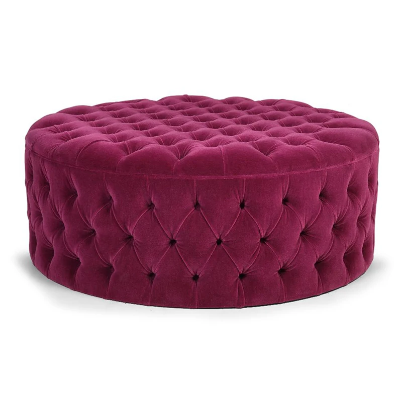 

High Quality Velvet fabric tufted cube pouf ottoman red pu Round chesterfield ottomans stool factory price