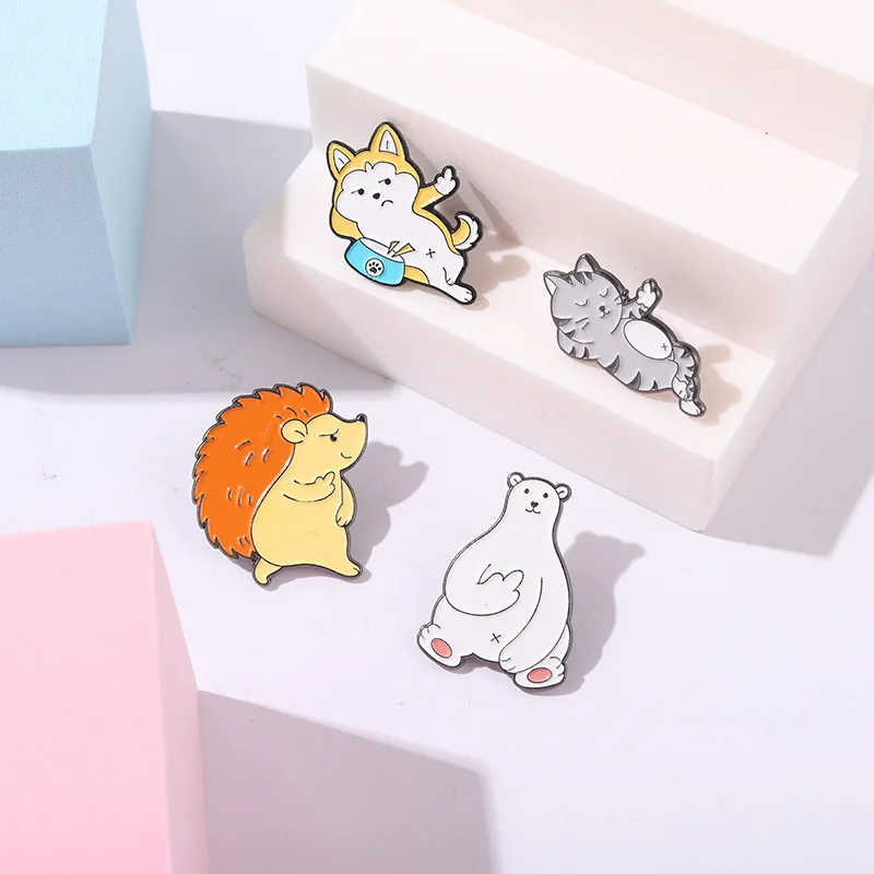 Креативная забавная эмалированная брошь в виде животного среднего пальца кошек