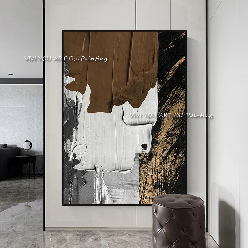 

Large Size Wall Art 100% Handmade Abstract Dark Brown Oil Painting Decoration for Living Room Large Size Wall Picture no frame
