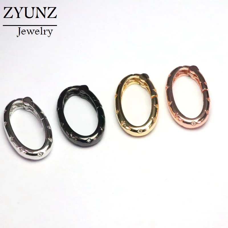 

4PCS, CZ Pave Oval Carabiner Clips, Snap Lock Connector Clasp, Silver, Black, Rose, Gold Jewelry Findings