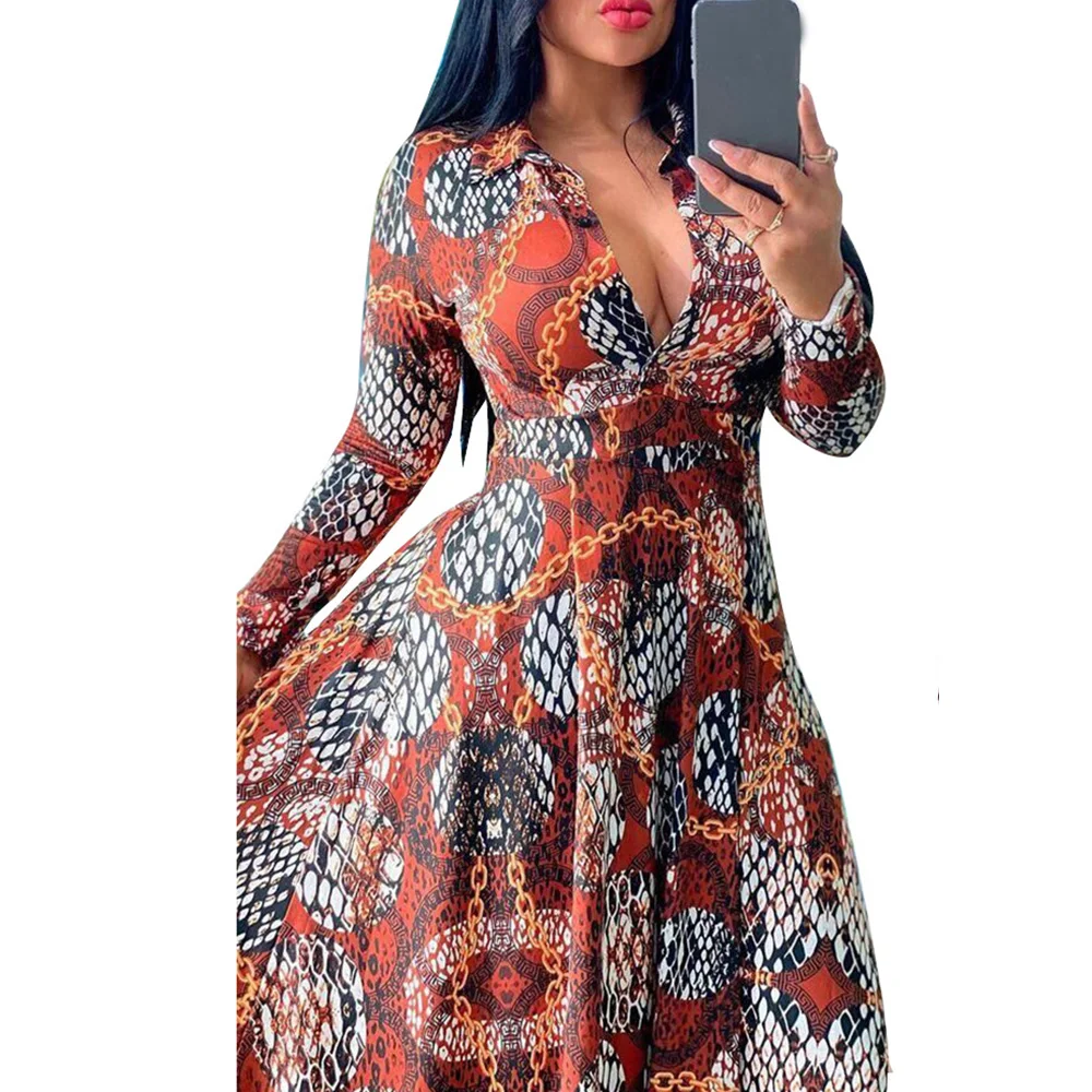 

2021 Spring Women Dress Casual Plus Size Long Sleeve Vintage Leopard Print Tunic A Line Long Vestidos Female Sexy Maxi Dresses