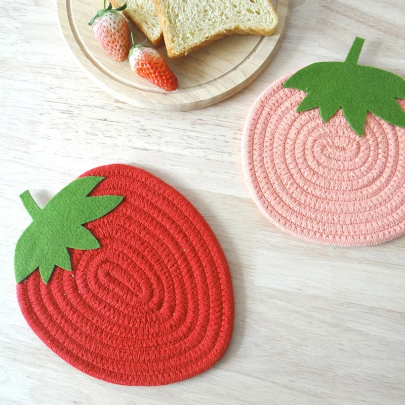 

Cartoon Placemat Red Strawberry Fruit Pad For Cup Dish Drying Mat Pad Dining Table Drink Tea Coaster Cotton Holders Home Decor