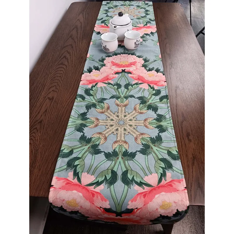 Скатерть из хлопка и льна в китайском стиле с пионами | Дом сад