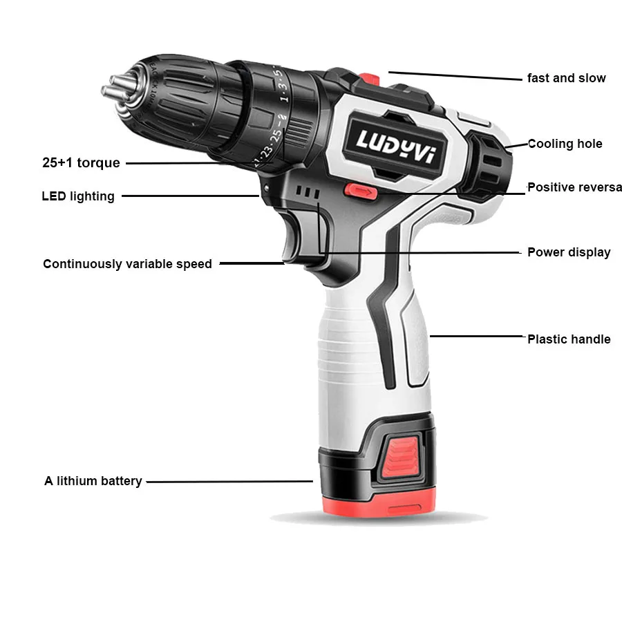 Новая электрическая отвертка 12 В 2-скоростная Аккумуляторная дрель