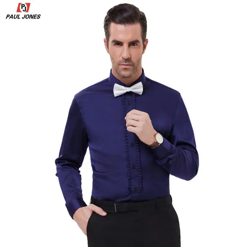 Мужская приталенная атласная формальная рубашка PAUL JONES роскошная с длинным