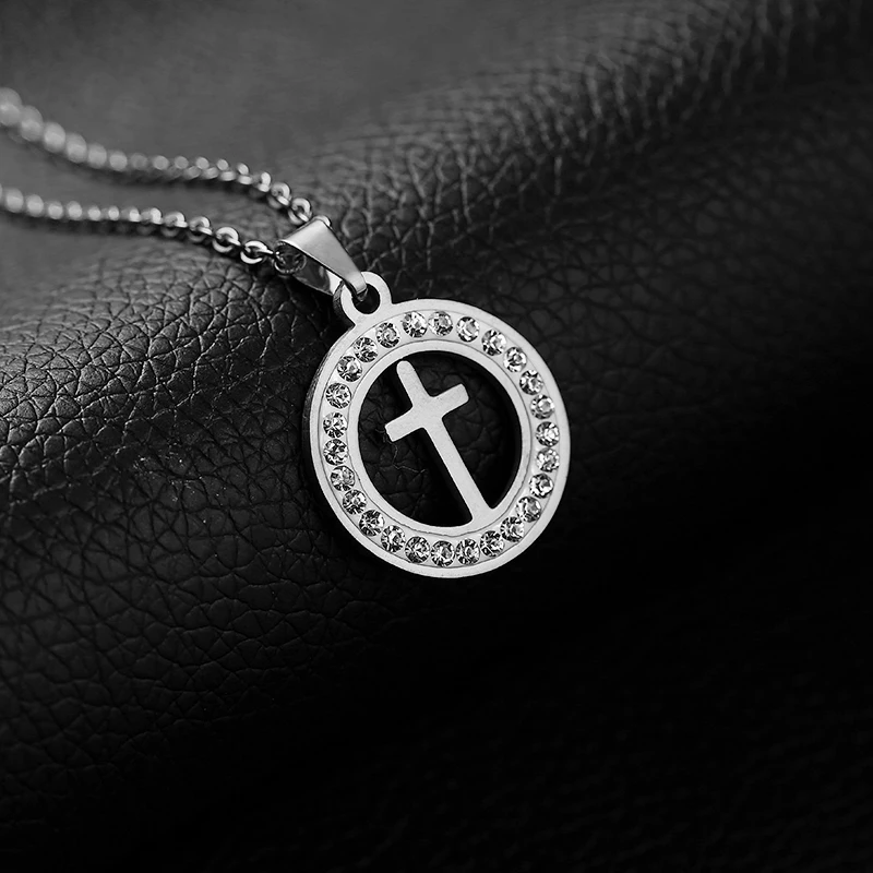 Stainless steel cross necklace for women jewelry Gold/Steel color Round Shell pendand Religious Bijoux | Украшения и аксессуары